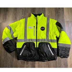 FDOT Safety Jacket Mens XL Neon Yellow Reflective Insulated Workwear Coat